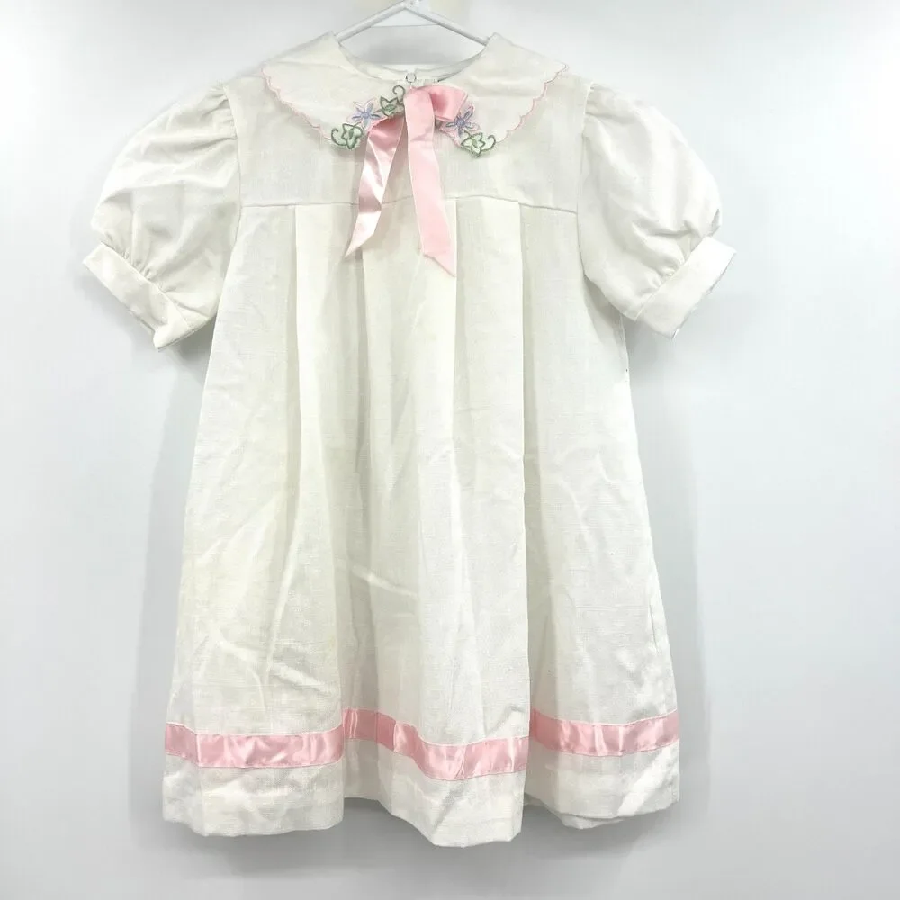 Vintage Wildflower Collection JCPenney Girls White Dress Pink Ribbon Size 6X USA